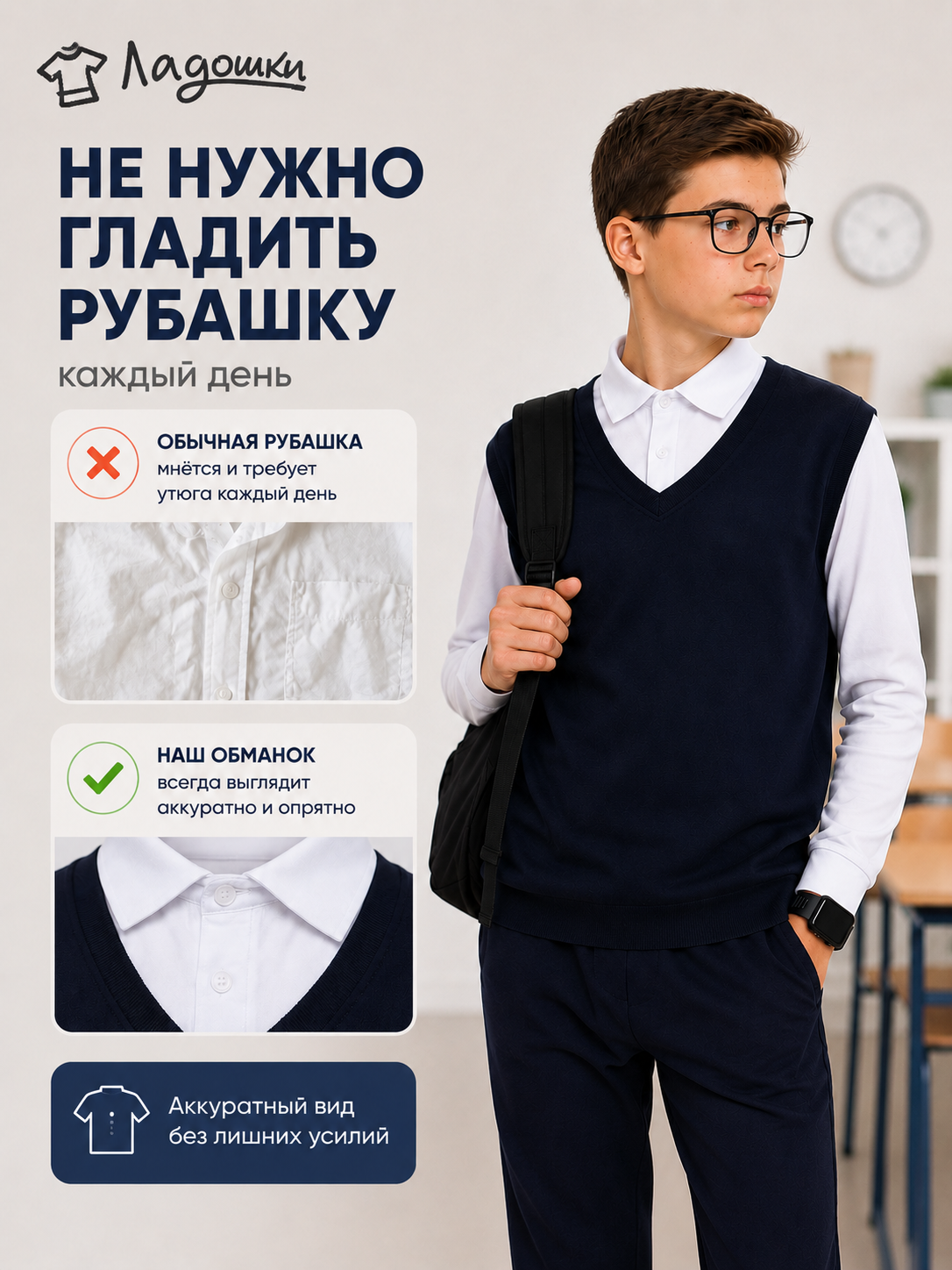 Джемпер ЛАДОШКИ Джемпер-обманка Стив-1 синий - фото 6