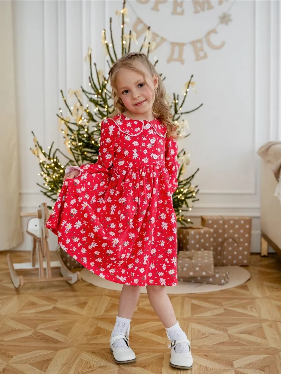 Платье YAXX 005--Платье ромашка/красный (К) - фото 1