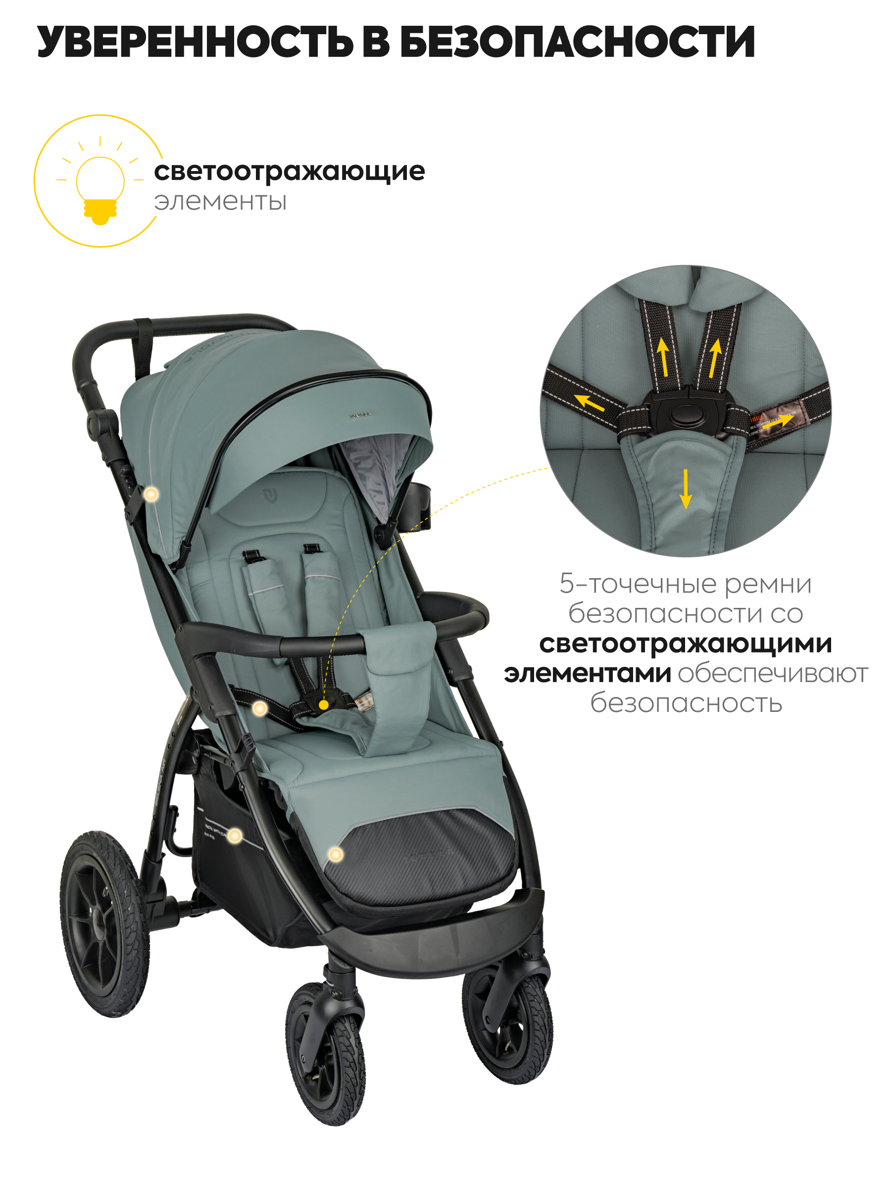 Коляска прогулочная JOVOLA Air 25 с сумкой зеленый-серый - фото 2