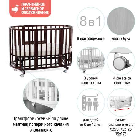 Детская кроватка Nuovita круглая, поперечный маятник (темный орех)