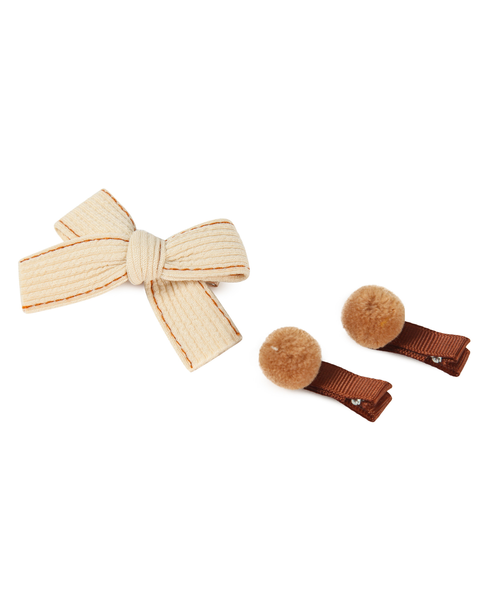 Изображение товара Заколка Demi Star Brown 3 шт. для волос с бантиками и помпонами