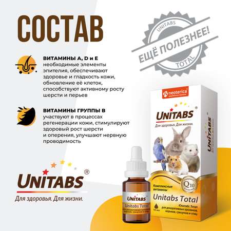Витамины для кроликов птиц и грызунов Unitabs Тотал Q10 10мл