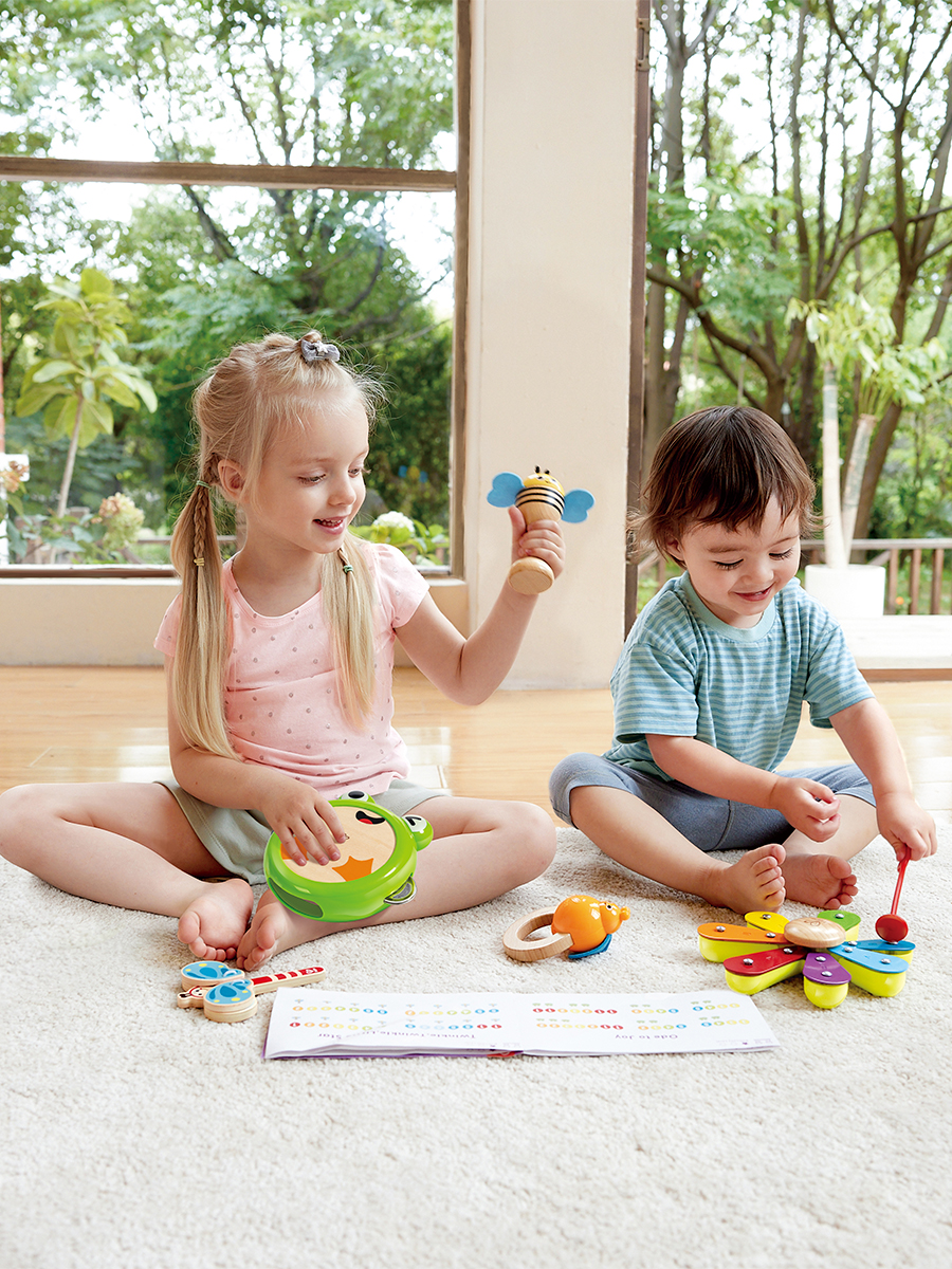 Игрушка музыкальная Hape Набор музыкальных инструментов аксессуар, кастаньеты, ксилофон, бубен - фото 3
