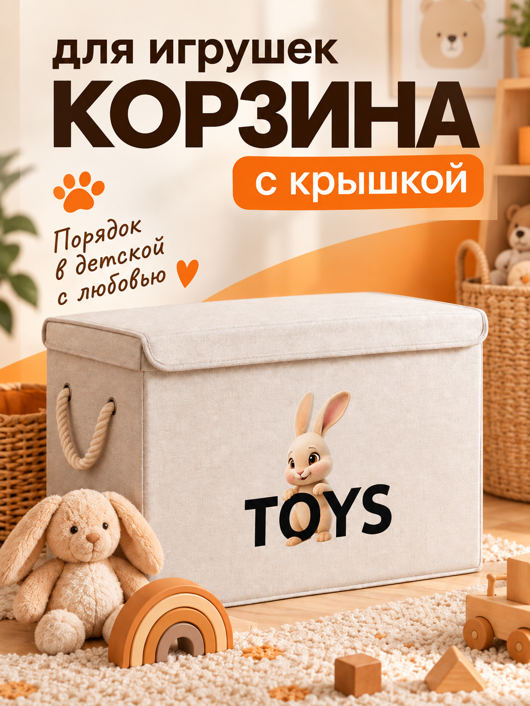 Корзина для хранения игрушек WELHOME Заяц 48 л 46×30×35 см - фото 1