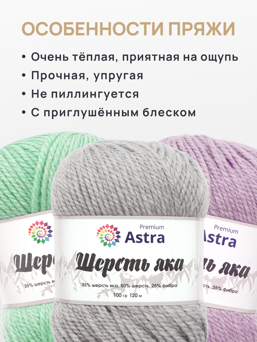 Пряжа Astra Premium Шерсть яка Yak wool теплая мягкая 100 г 120 м 20 перламутровый 2 мотка - фото 3