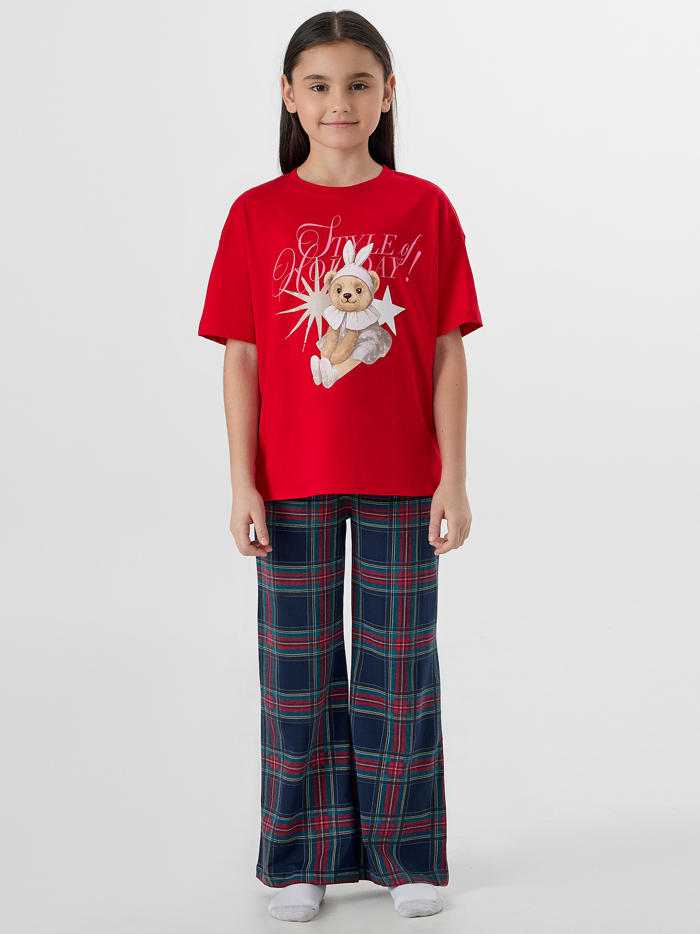 Футболка и брюки Mark Formelle (Марк Формэль) 567760/красный +клетка на т.синем - фото 1