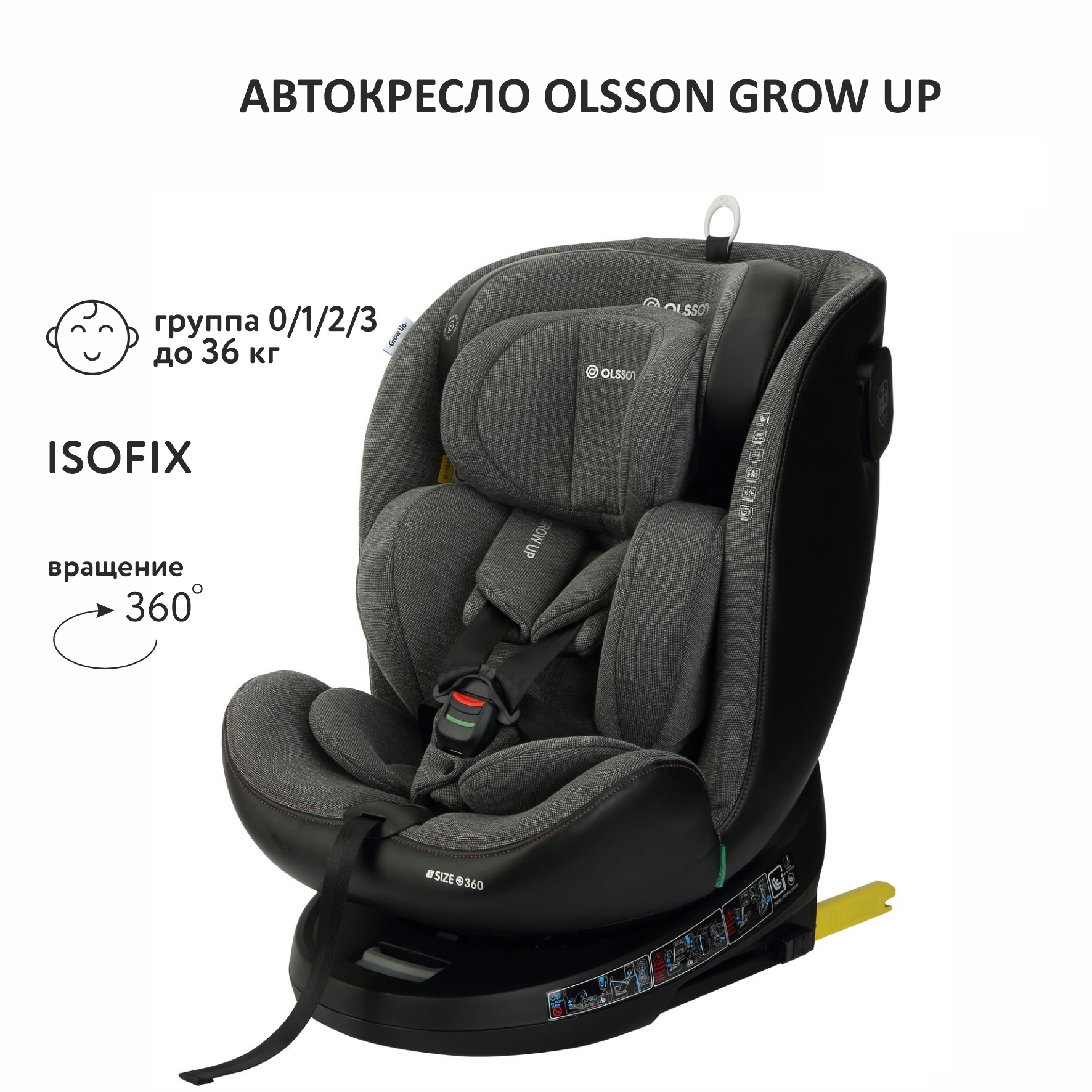 Автокресло Olsson Grow Up Grey Isofix 0+/1/2/3 (0-36 кг) - фото 1