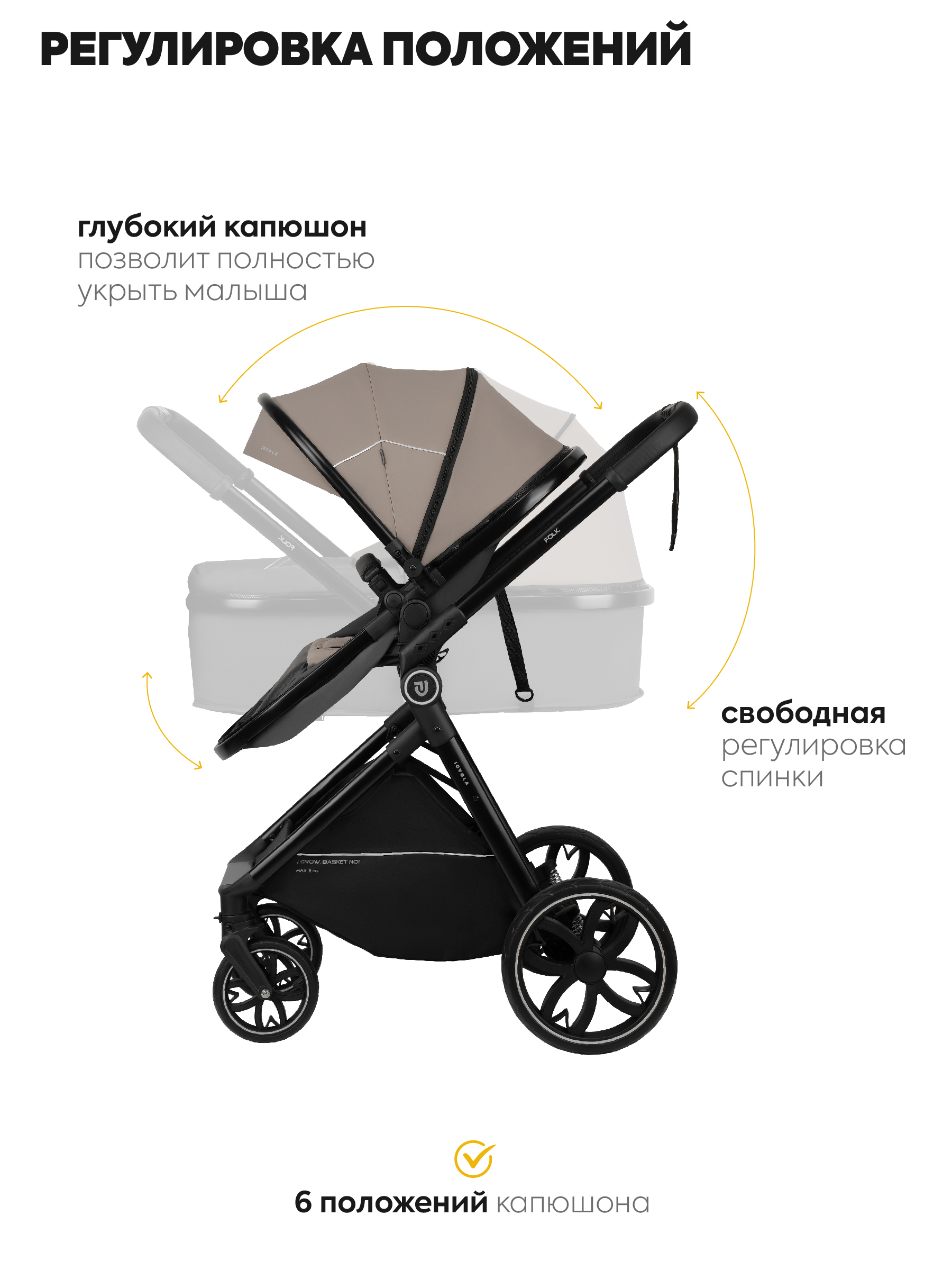 Коляска трансформер JOVOLA Folk W с утепленным вкладышем бежевый - фото 5