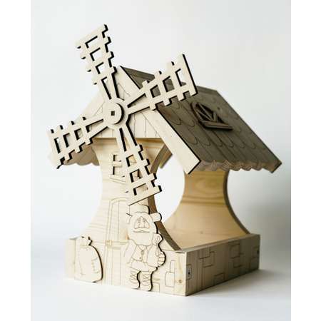 Кормушка Домик с мельницей WOODING design набор с красками