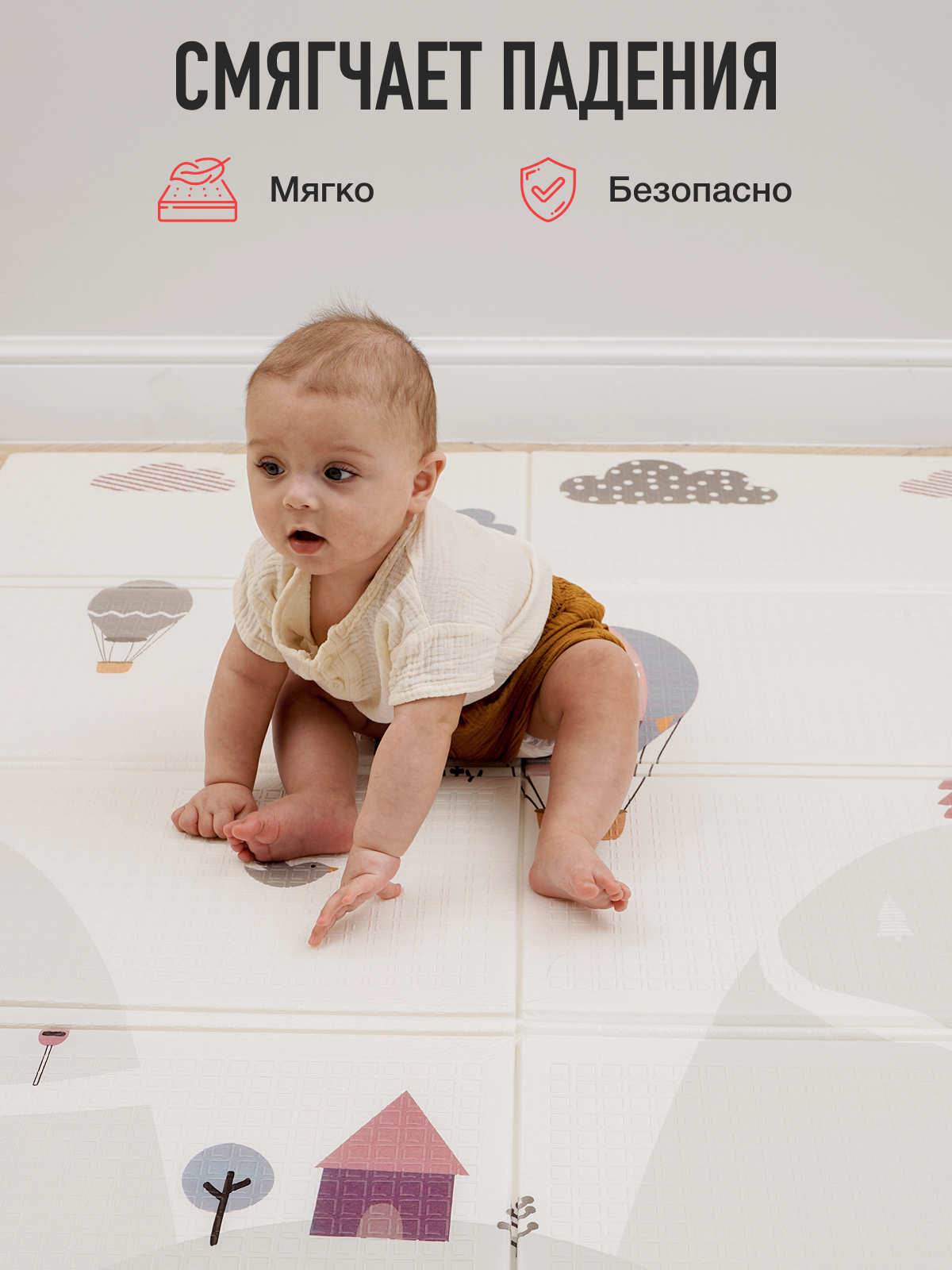 Развивающий коврик детский Mamagoods для ползания складной игровой 120х180 см Пейзаж и Азбука - фото 8