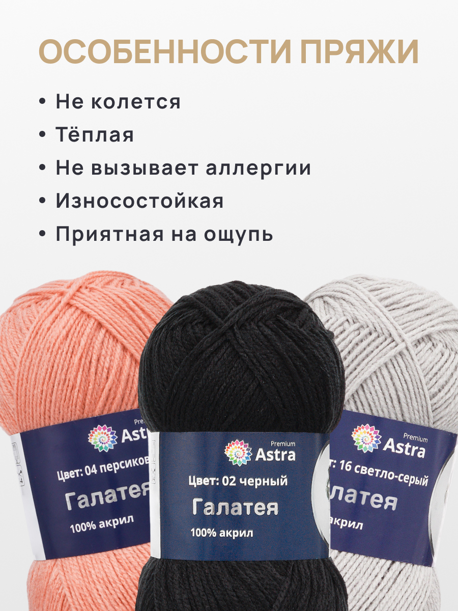 Пряжа Astra Premium Галатея акриловая 100 г 250 м 02 черный 3 мотка - фото 3