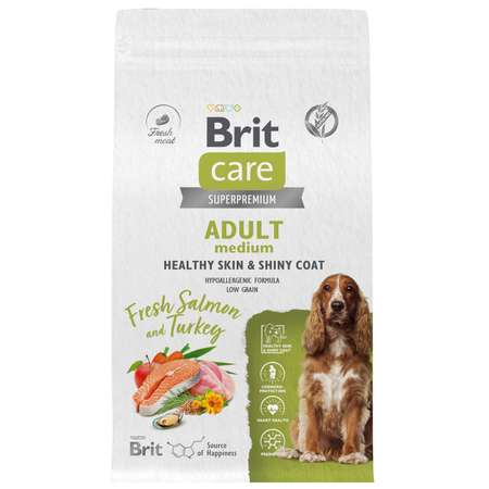 Сухой корм Brit Кеа Dog Adult Medium с лососем и индейкой для взрослых собак средних пород 1.5кг