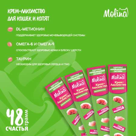 Крем-лакомство для кошек Molina 48г с уткой и индейкой здоровье мочевыводящей системы