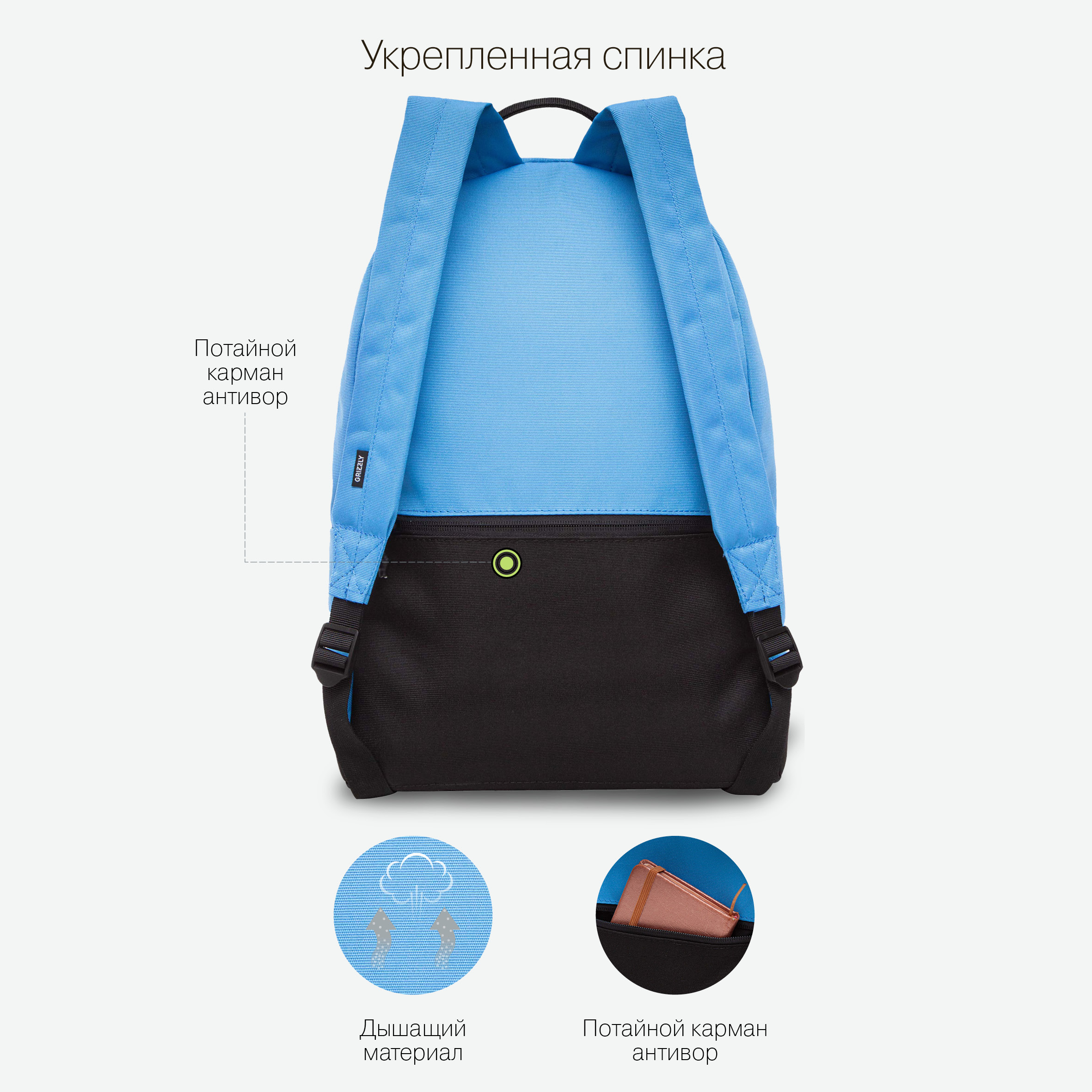 Рюкзак Grizzly голубой - фото 8