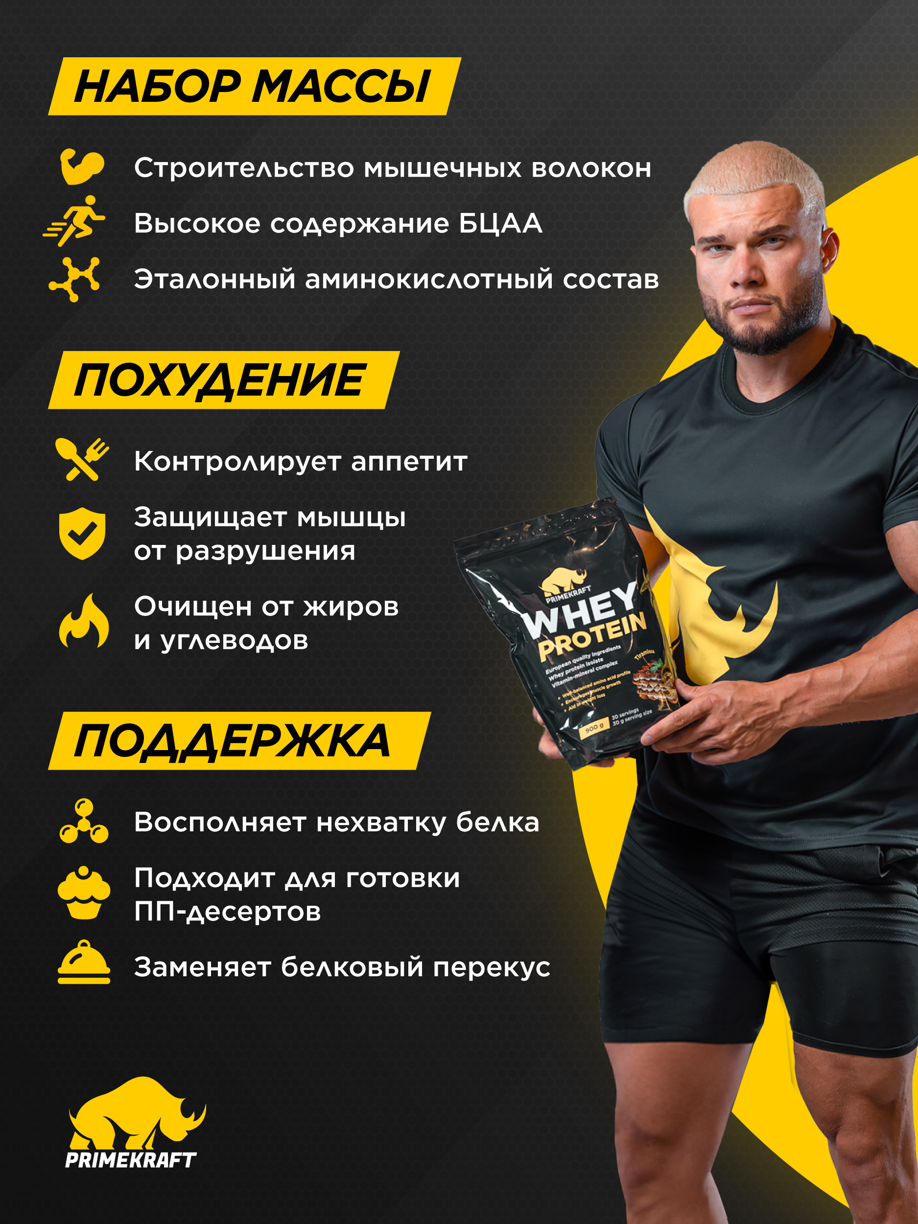 Протеин WHEY Prime Kraft клубничный йогурт 900г - фото 4