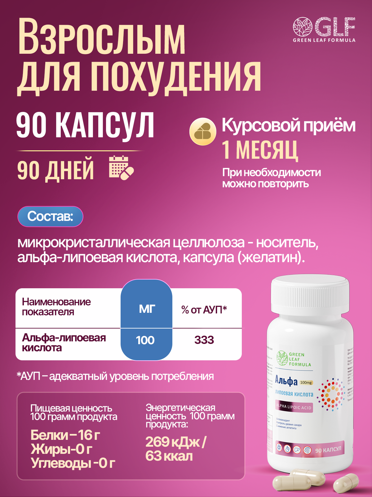 Альфа-липоевая кислота 100мг Green Leaf Formula антиоксидант для похудения очищение организма для энергии витамины для печени - фото 3