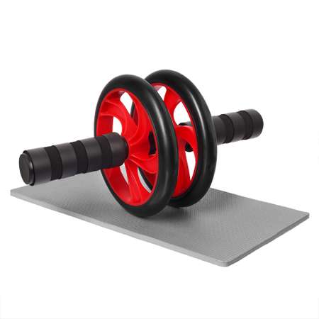 Ролик для пресса STRONG BODY двойной с ковриком под колени. Красный