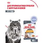 Корм для кошек Royal Canin 85г Hair and skin для поддержания здоровья кожи и красоты шерсти тонкие ломтики в желе