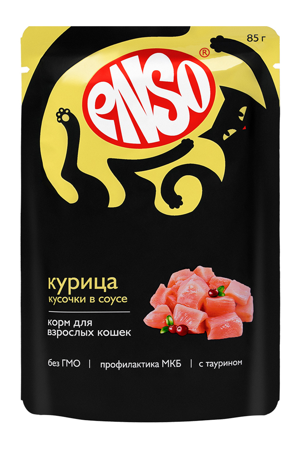 Корм влажный полнорационный ENSO для взрослых кошек с курицей пауч 85г - фото 1