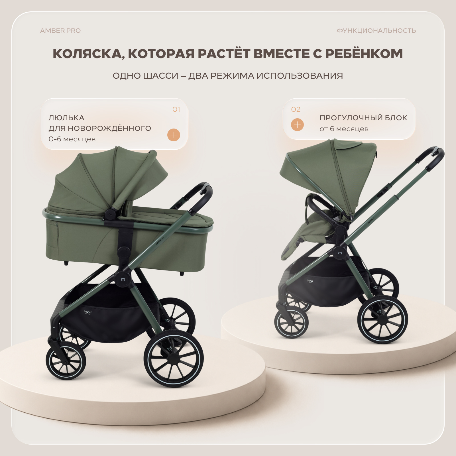 Коляска 2в1 MOWbaby Amber pro зеленый - фото 2