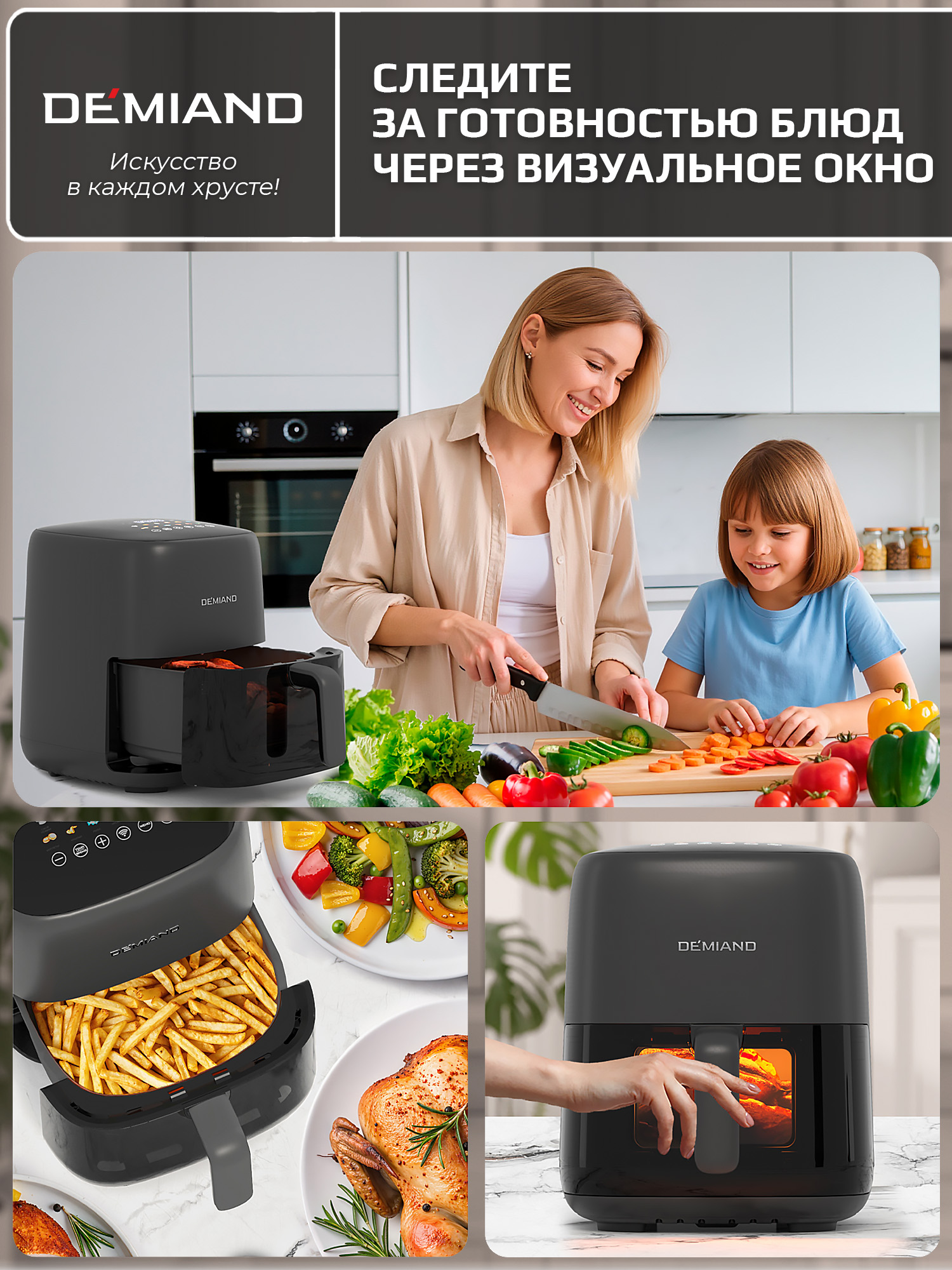 Аэрогриль DEMIAND tarvin с wi-fi керамическое покрытие чаши - фото 17