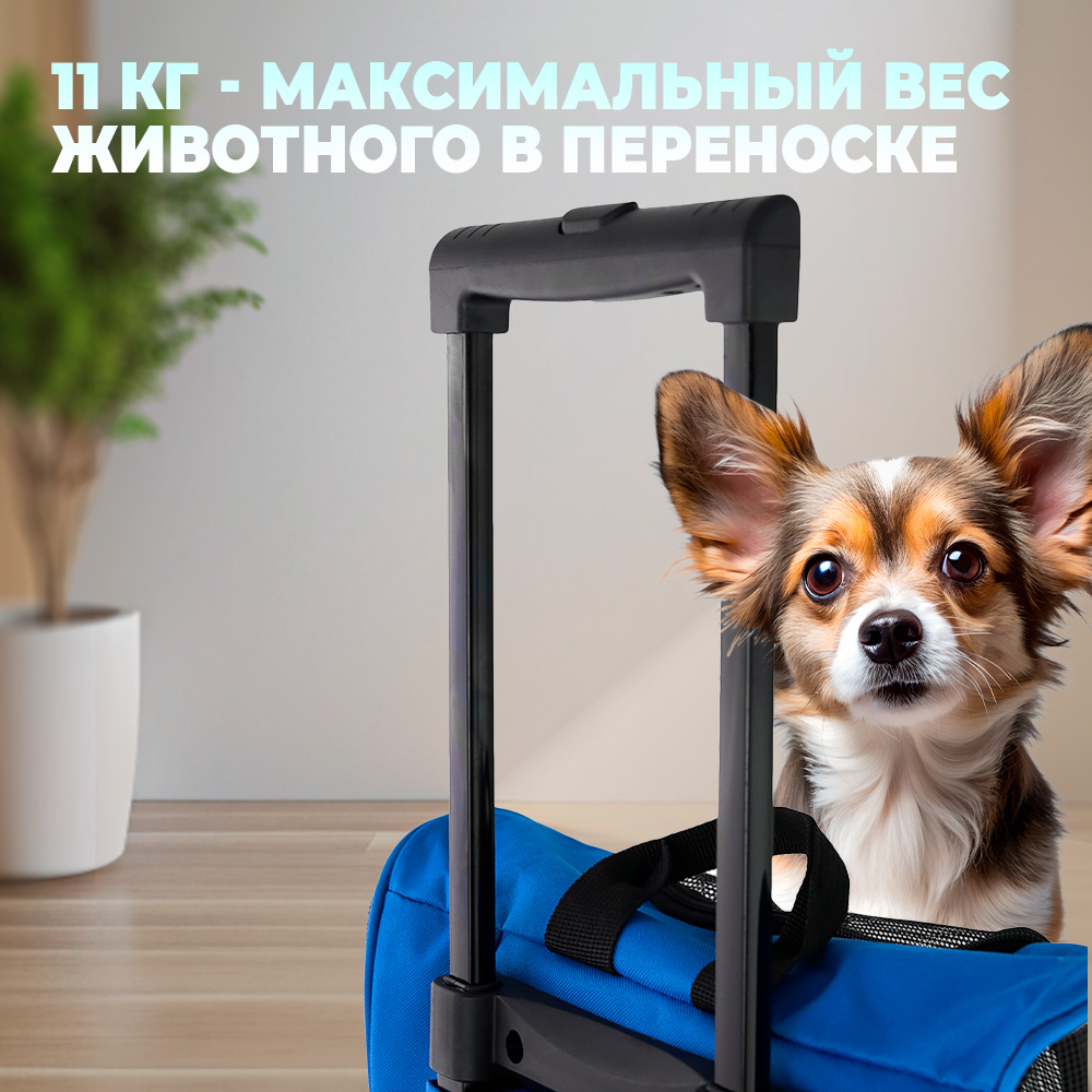 Рюкзак-переноска для животных Не один дома Касл на колесиках 35*27*49см Синий - фото 6