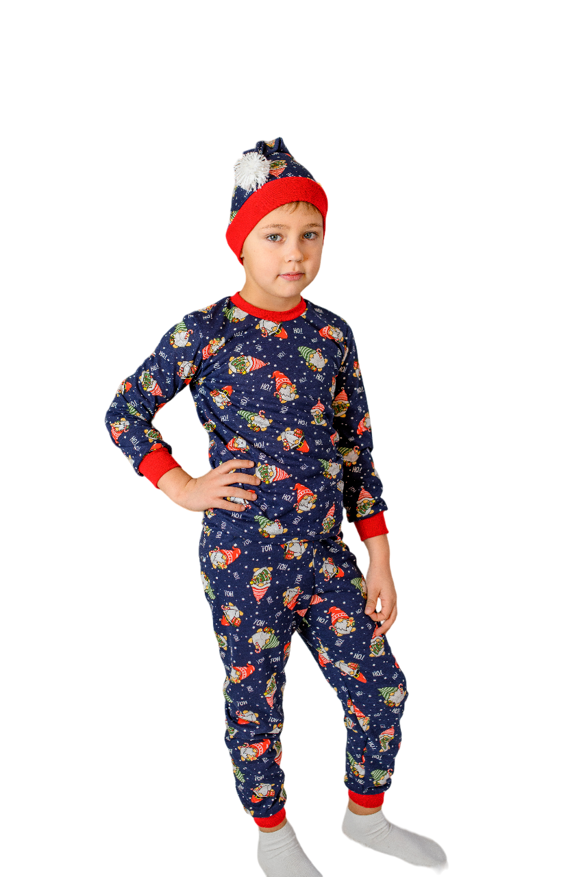 Пижама DANKIDS Пижама с длинным рукавом + шапочка Новый Год синий - фото 1