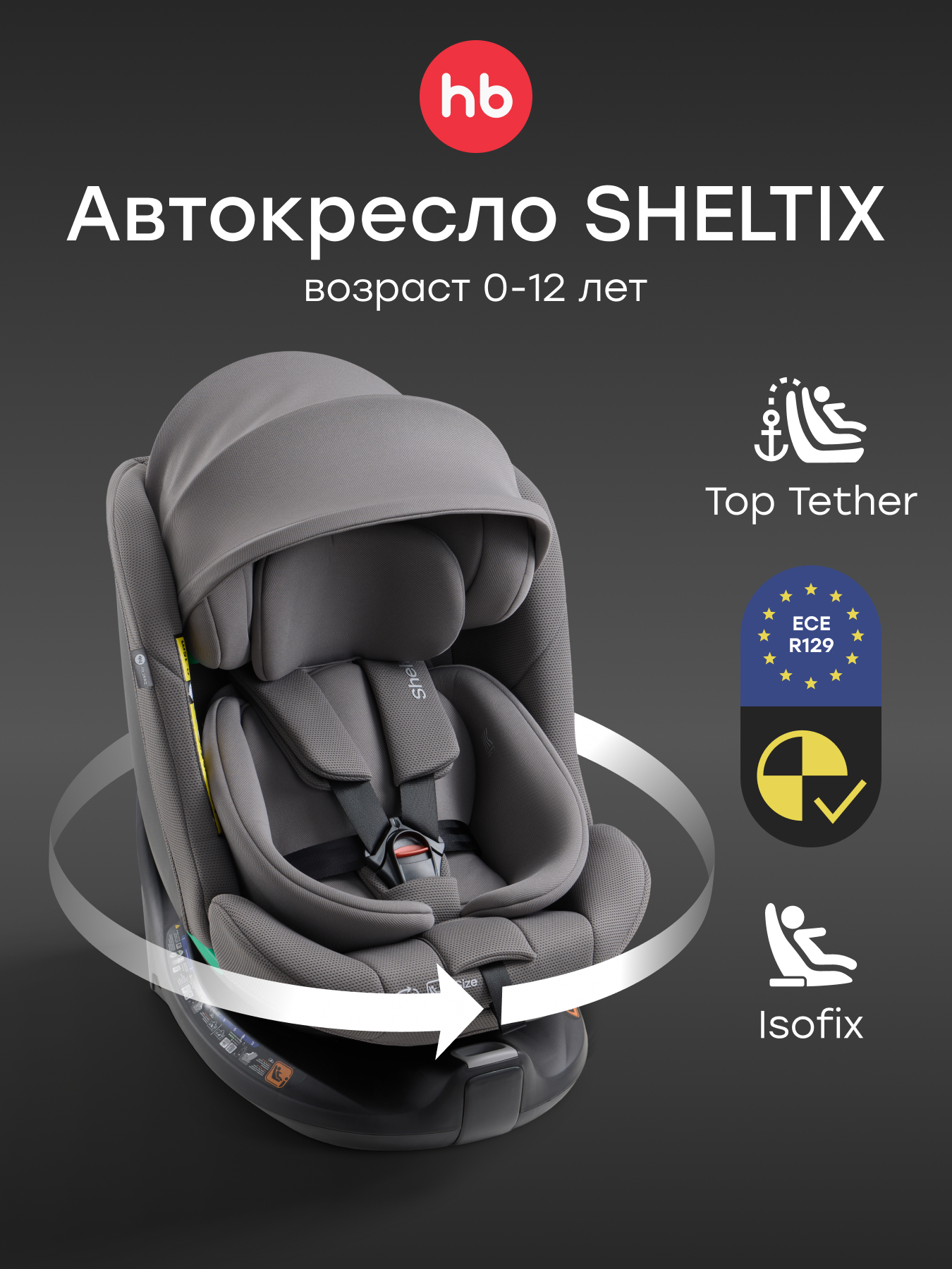 Автокресло Happy Baby Sheltix Isofix 0+/1/2/3 (0-36 кг) серый - фото 1