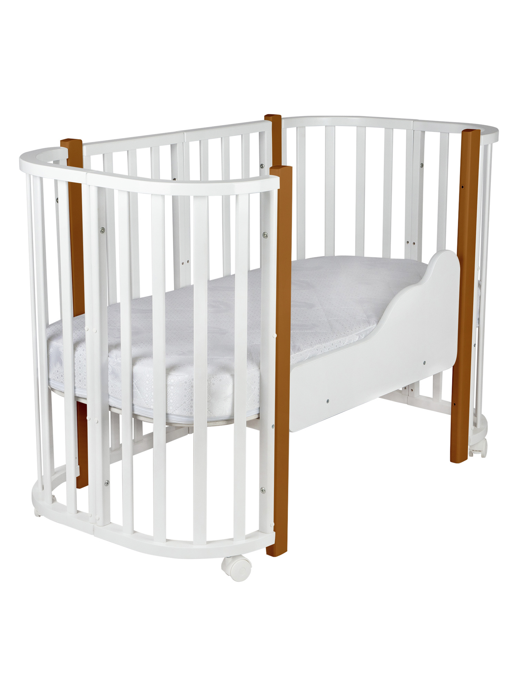 Детская кроватка Ingo Baby Lux BL-01 3 в 1 с бортиком белый натуральный, поперечный маятник - фото 1