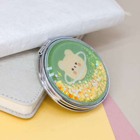 Зеркало карманное iLikeGift Ring bear green с увеличением