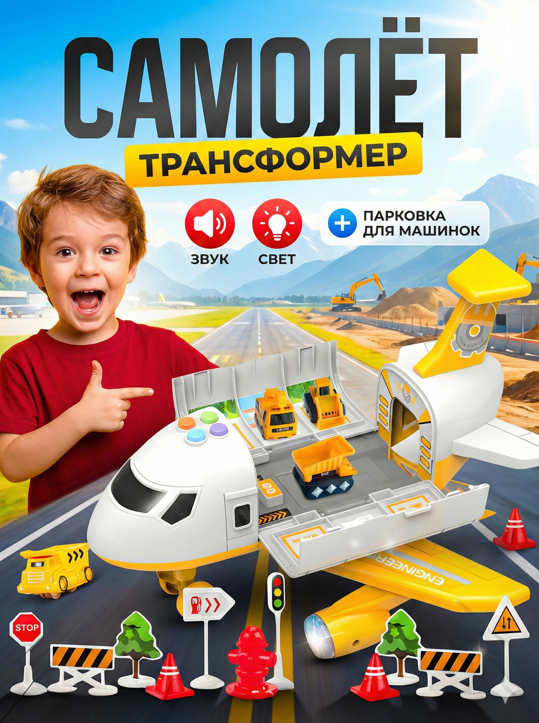 Парковка SHARKTOYS Самолет-парковка + 4 машинки 280000014 - фото 1