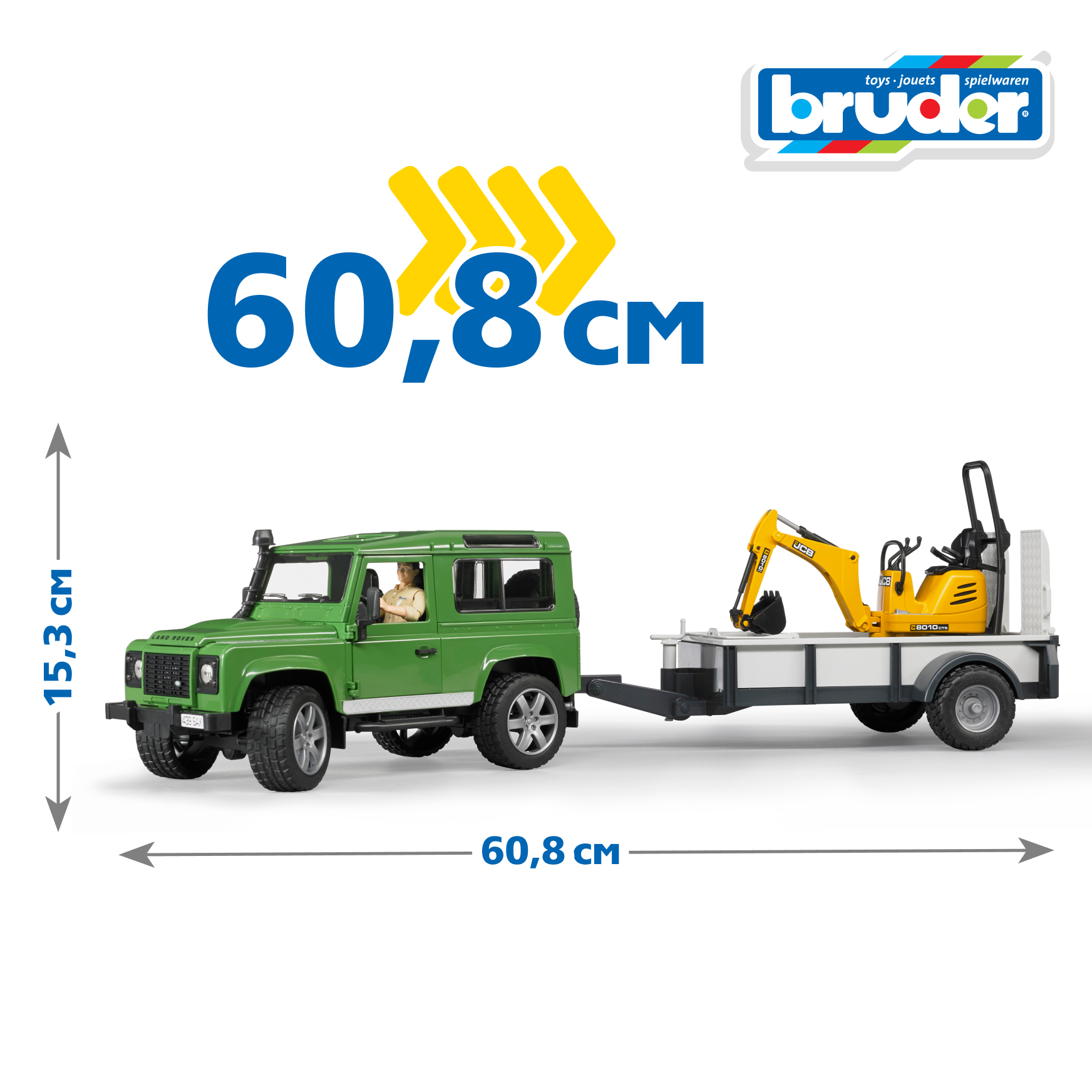 Внедорожник Bruder Land Rover прицеп+мини экскаватор+рабочий 02-593 - фото 2