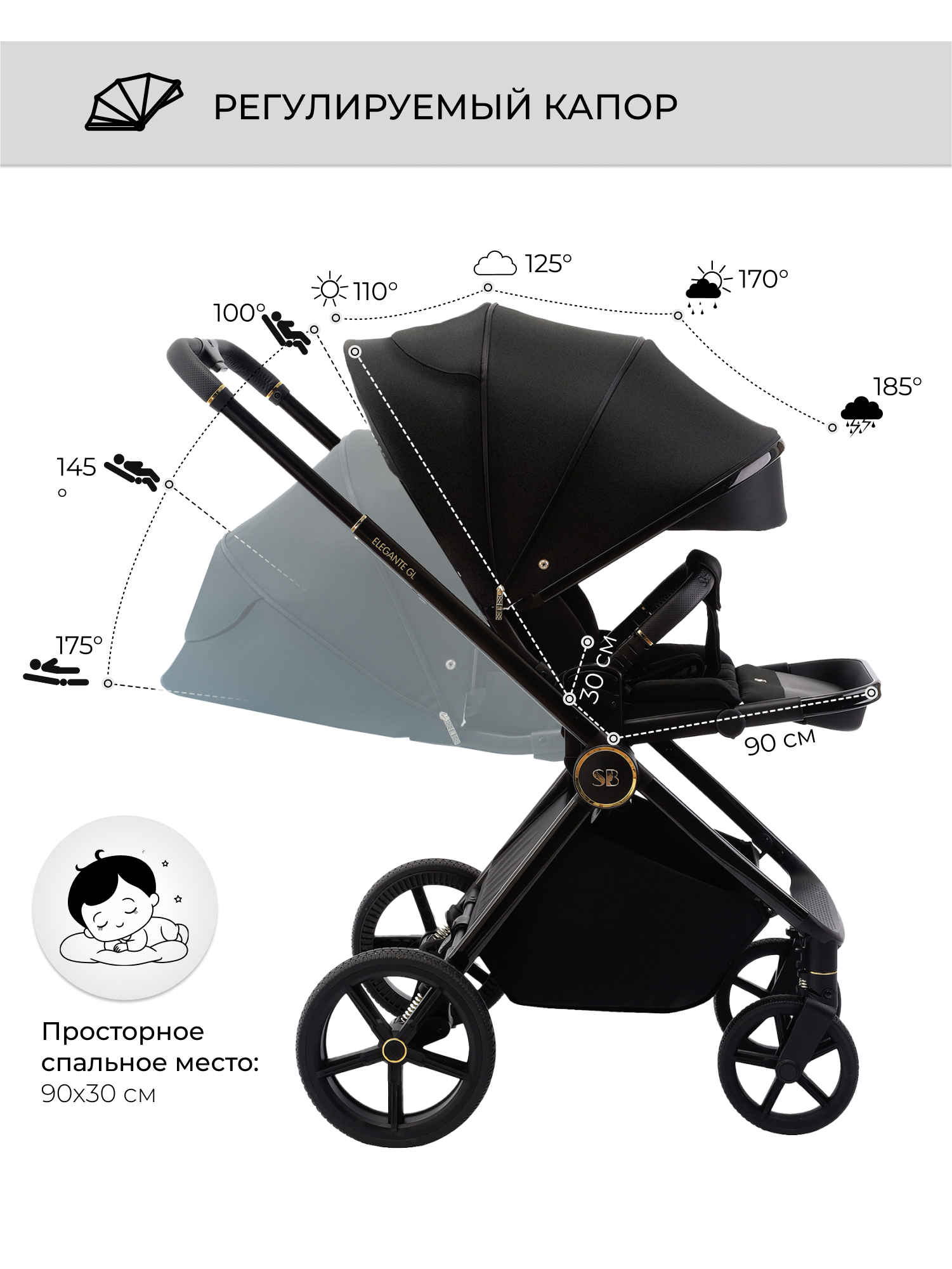 Коляска 3в1 Sweet Baby Elegante GL Black черный - фото 7