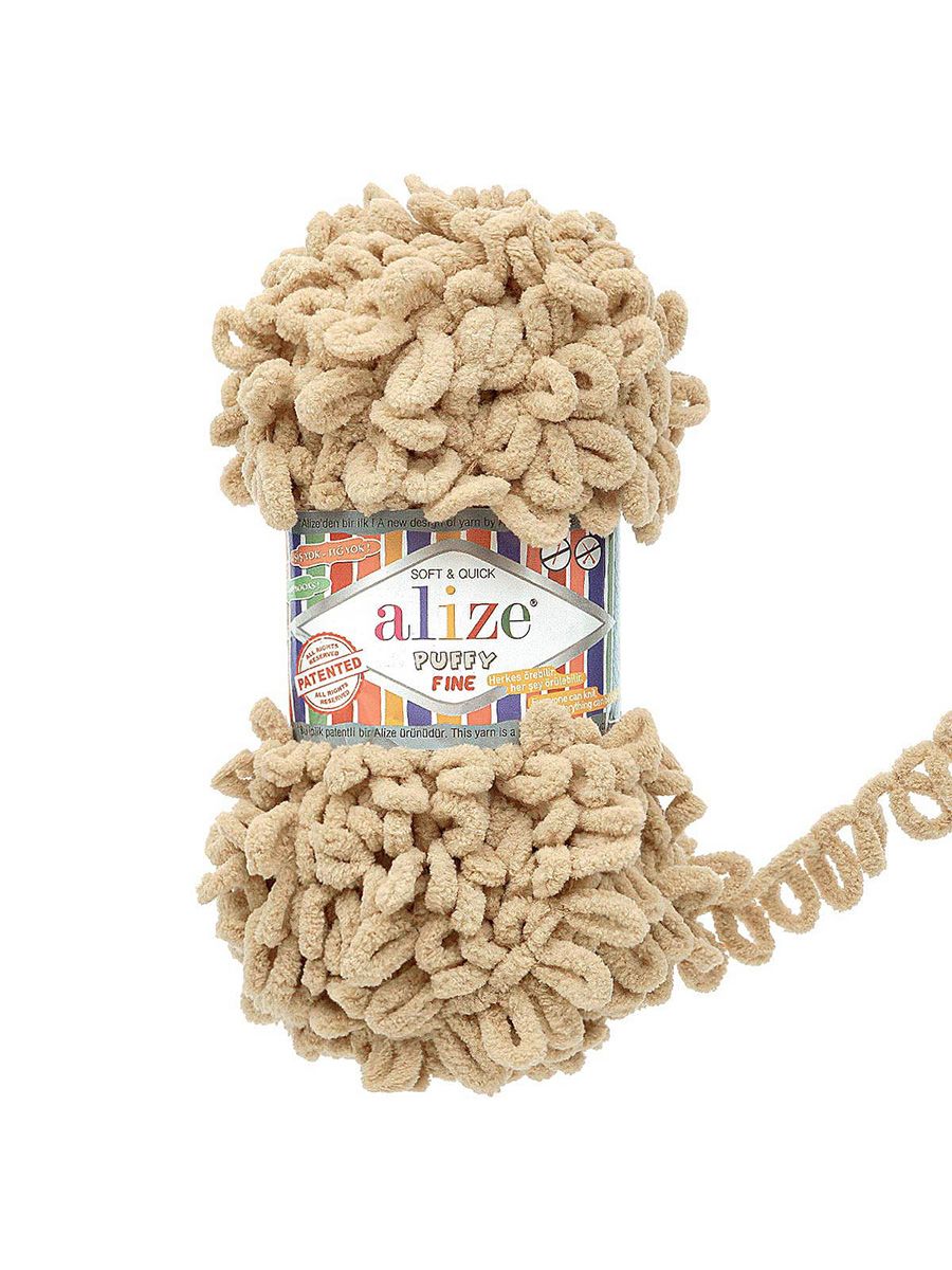Пряжа для вязания Alize puffy fine 100 г 14.5 м микрополиэстер фантазийная мягкая 415 песочный 5 мотков - фото 4