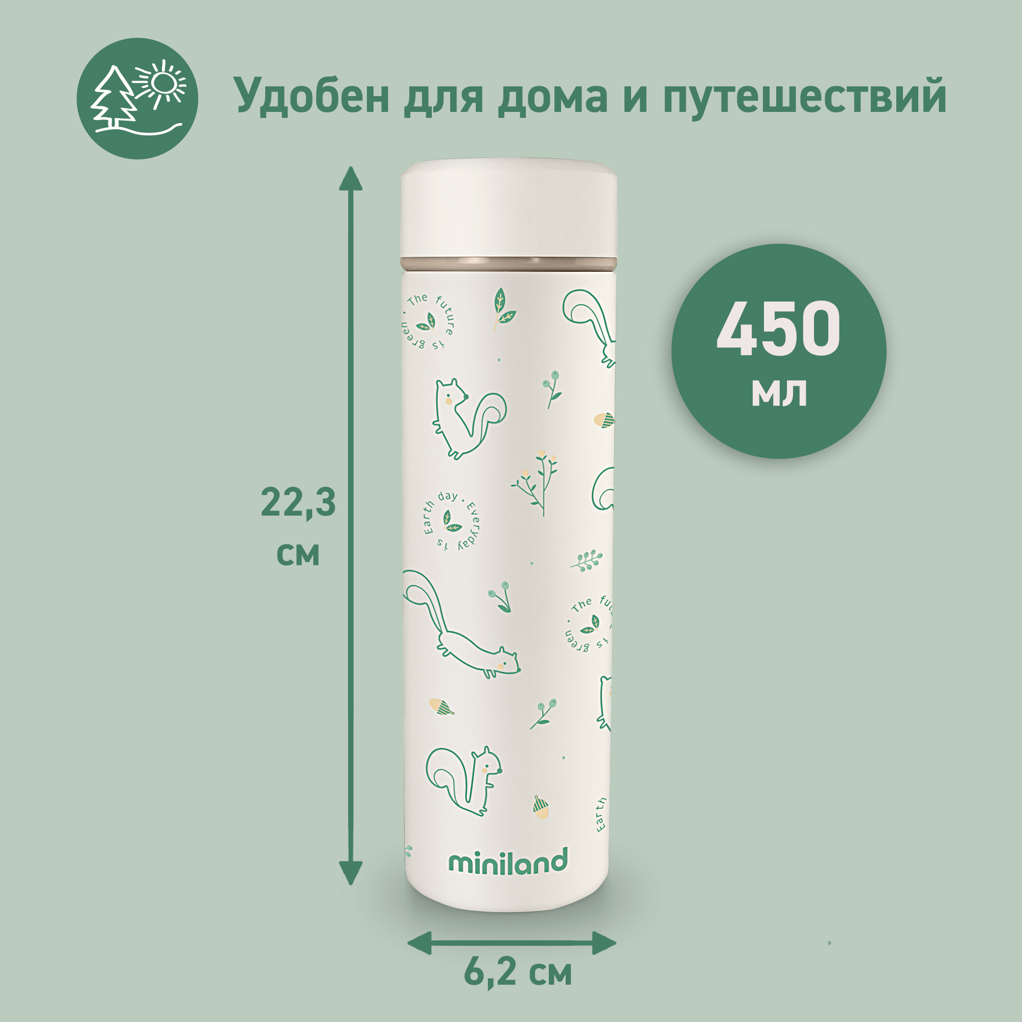 Термос Miniland для еды и жидкостей Natur Thermos Chip бурундук 450 мл - фото 5