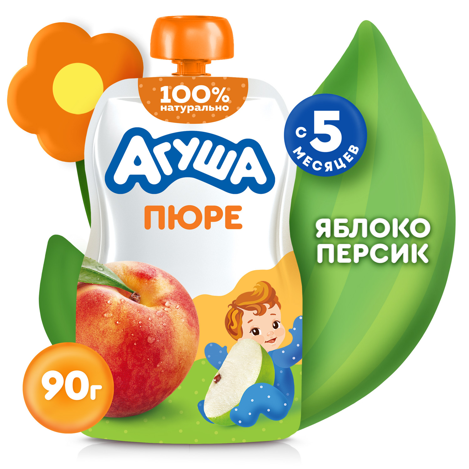 Пюре Агуша Яблоко-персик с 5 мес 90 г - фото 1