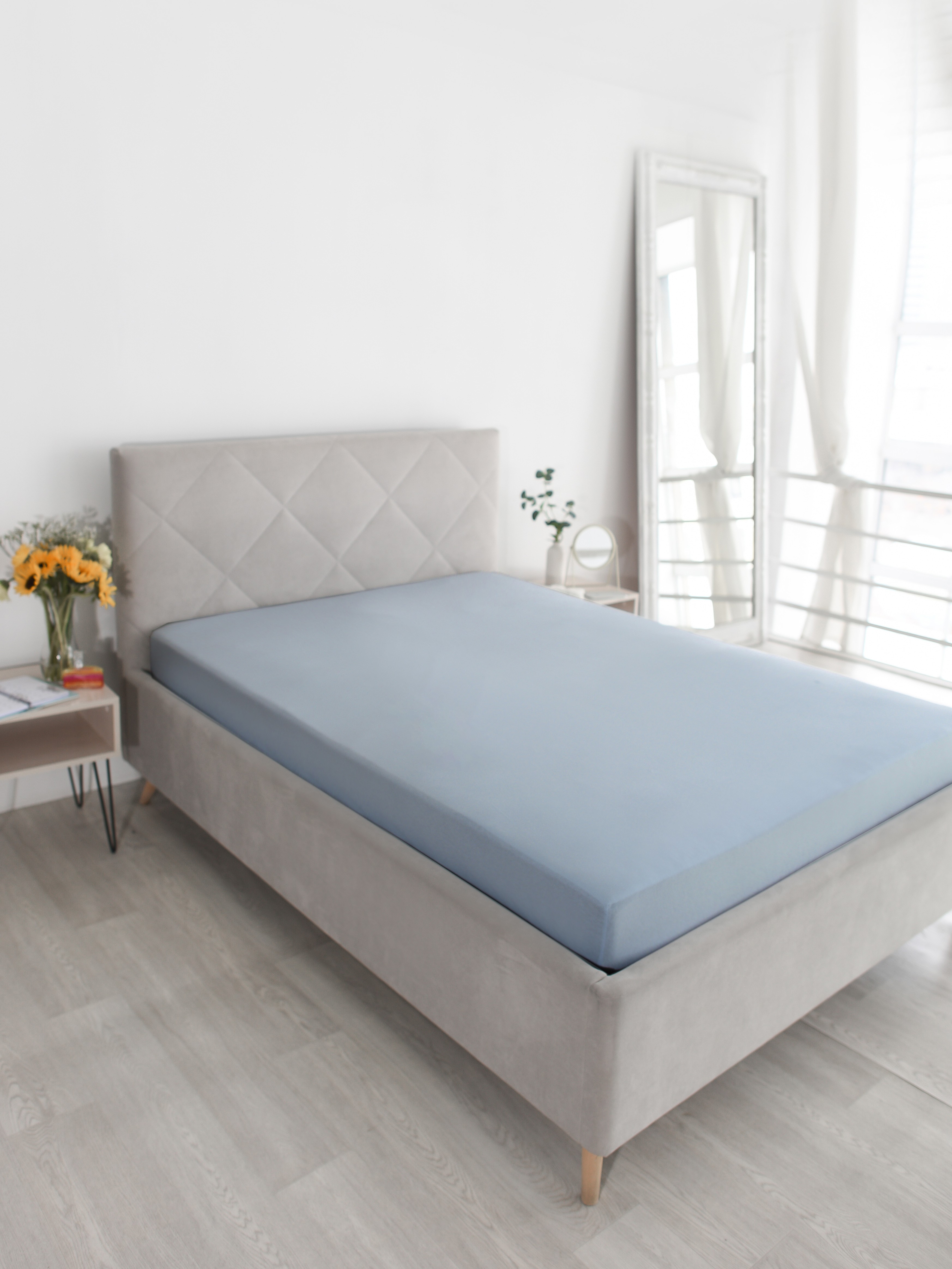 Простыня Селтекс серо-голубой 120 x 200 см на резинке - фото 1