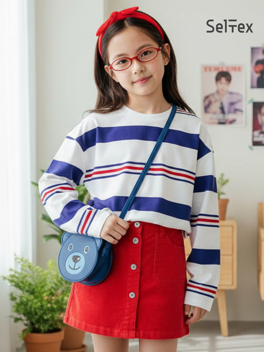 Лонгслив Селтекс Ю_ДК62 молоко/синий-красный полоса - фото 2