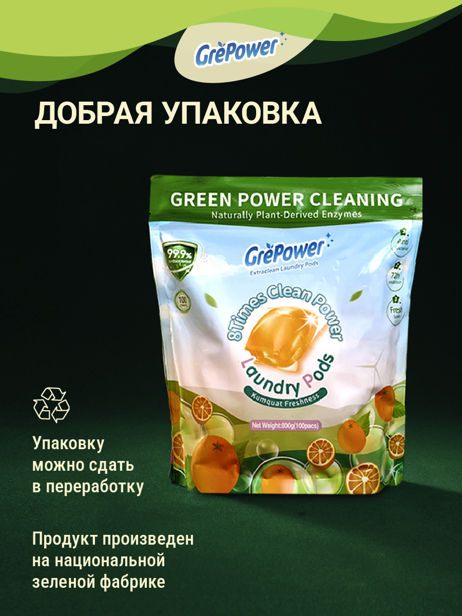 Капсулы для стирки GrePower Extra Clean Сочный кумкват - фото 1