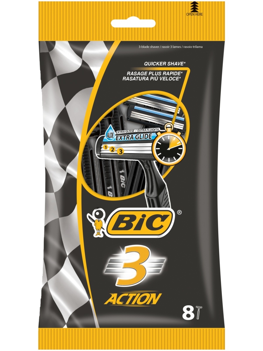 Набор бритв BIC одноразовых 3 Action 8 шт - фото 1