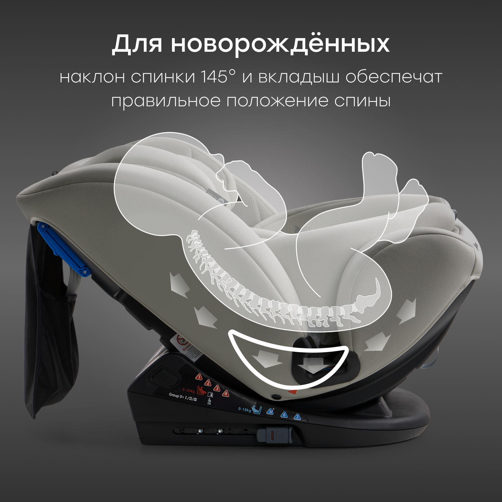 Автокресло Happy Baby Orex Isofix 0+/1/2/3 (0-36 кг) серый - фото 4