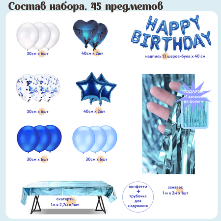 Воздушные шары набор Мишины шарики для фотозоны на день рождения с фольгированными буквами Happy Birthday