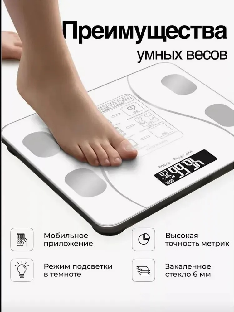 Весы напольные электронные CASTLELADY умные весы диагностические до 180 кг - фото 2