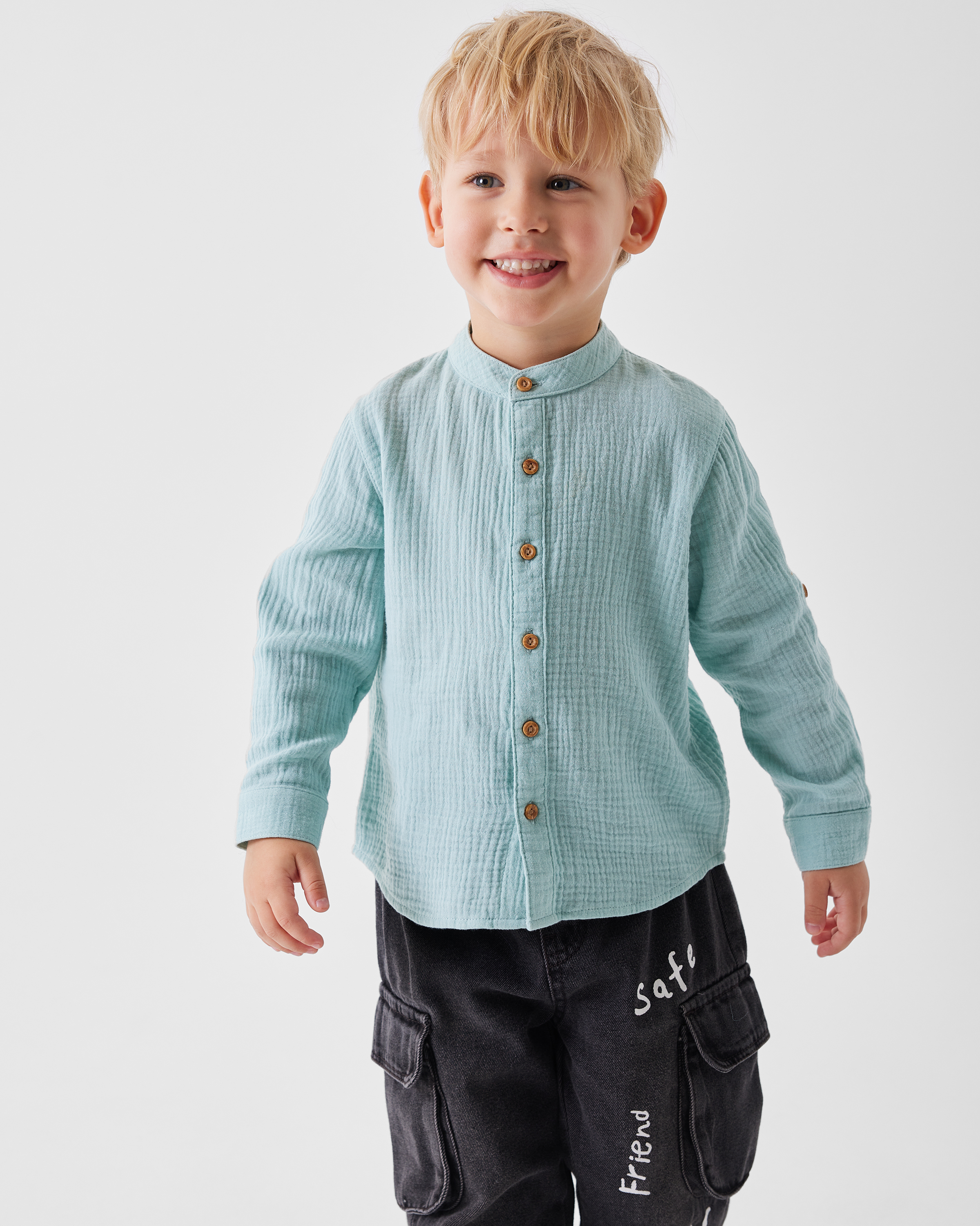 Изображение товара Детская текстильная рубашка BabyGo для мальчика голубая 80 размер