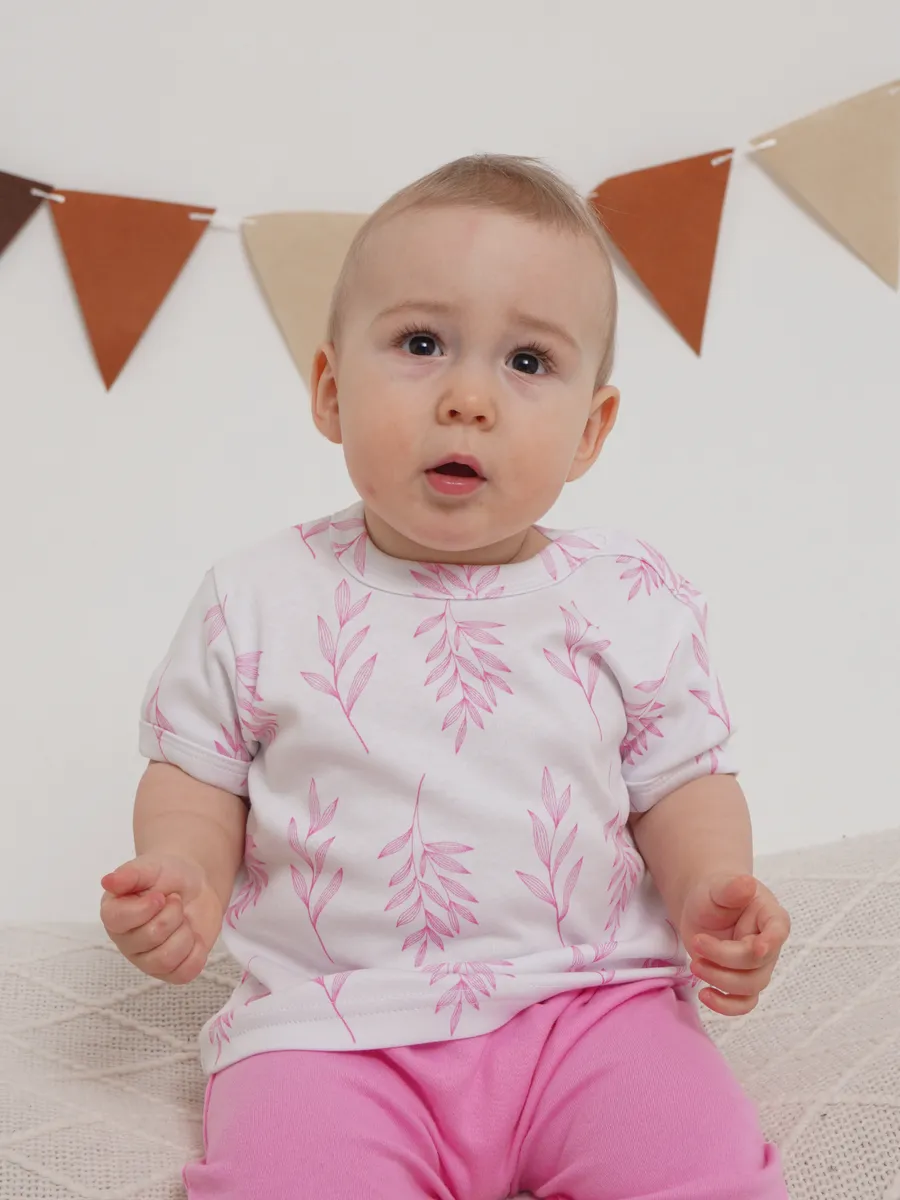 Футболка 3 шт Супер Пупс нбр/3пр/футб/розовыеветочкилисточки - фото 11