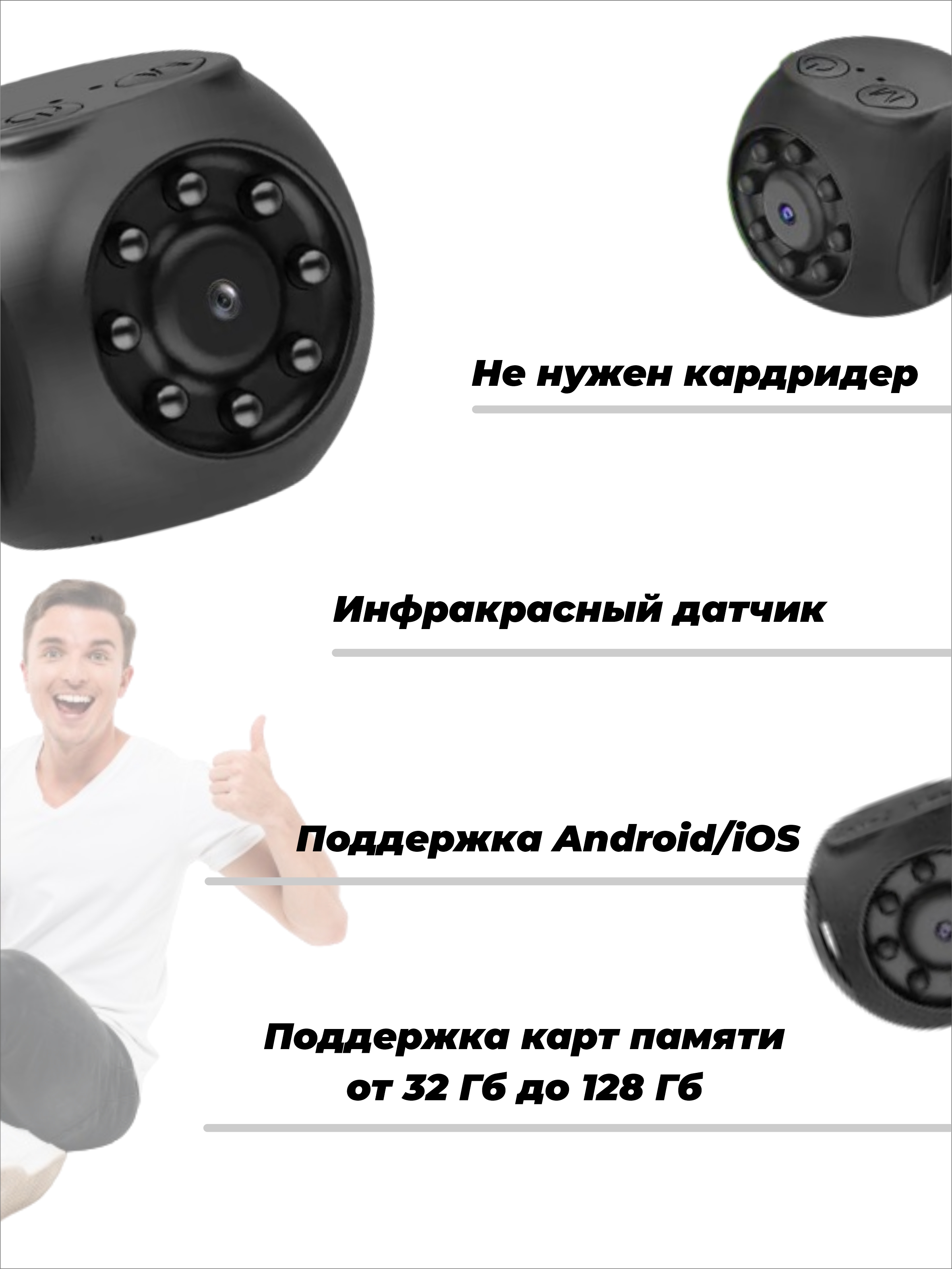 Скрытая мини камера SmartiNext wi-fi ip беспроводная для дома - фото 2