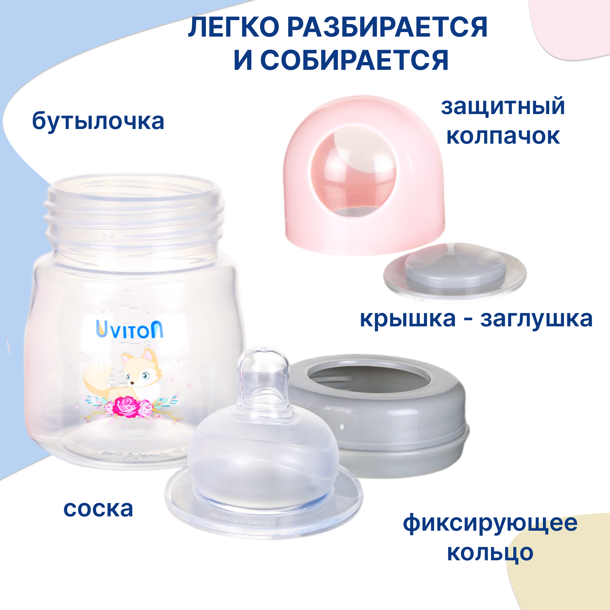 Бутылочка Uviton Anti-Colic 125 мл в ассортименте - фото 3