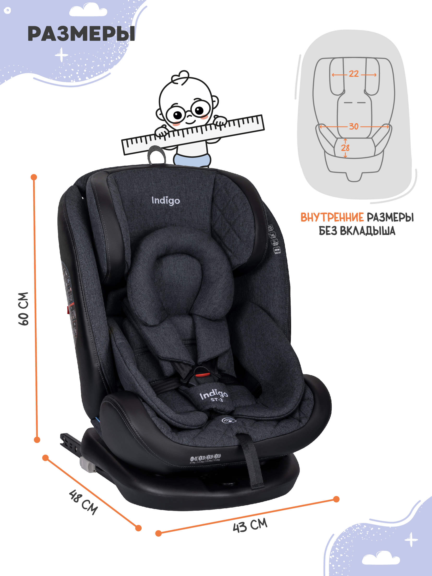 Автокресло Indigo Aero, темно-серый лен Isofix 0+/1/2/3 (0-36 кг) - фото 2