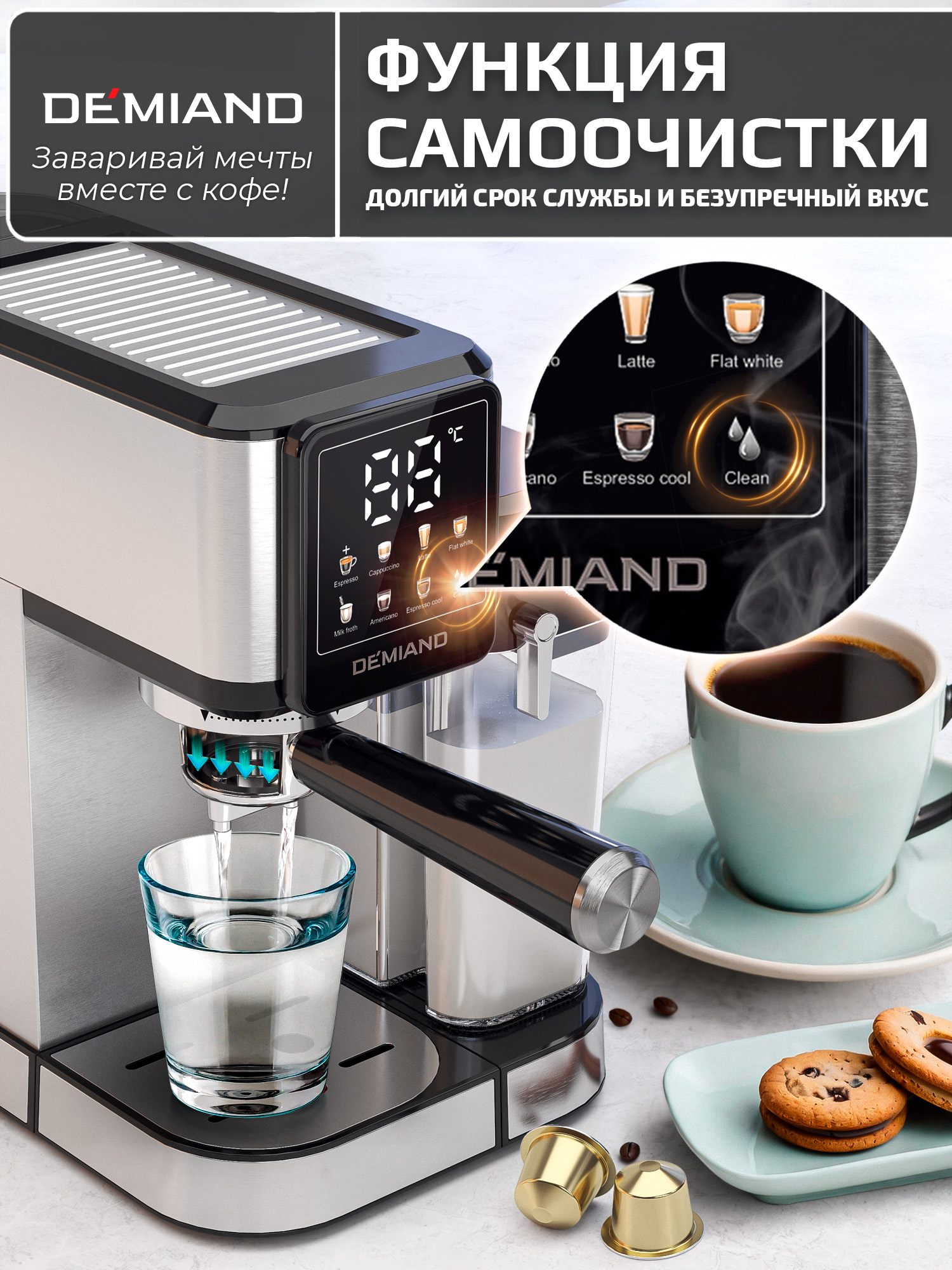 Кофеварка рожковая luno DEMIAND для молотого кофе для чалд и капсул Nespresso - фото 18