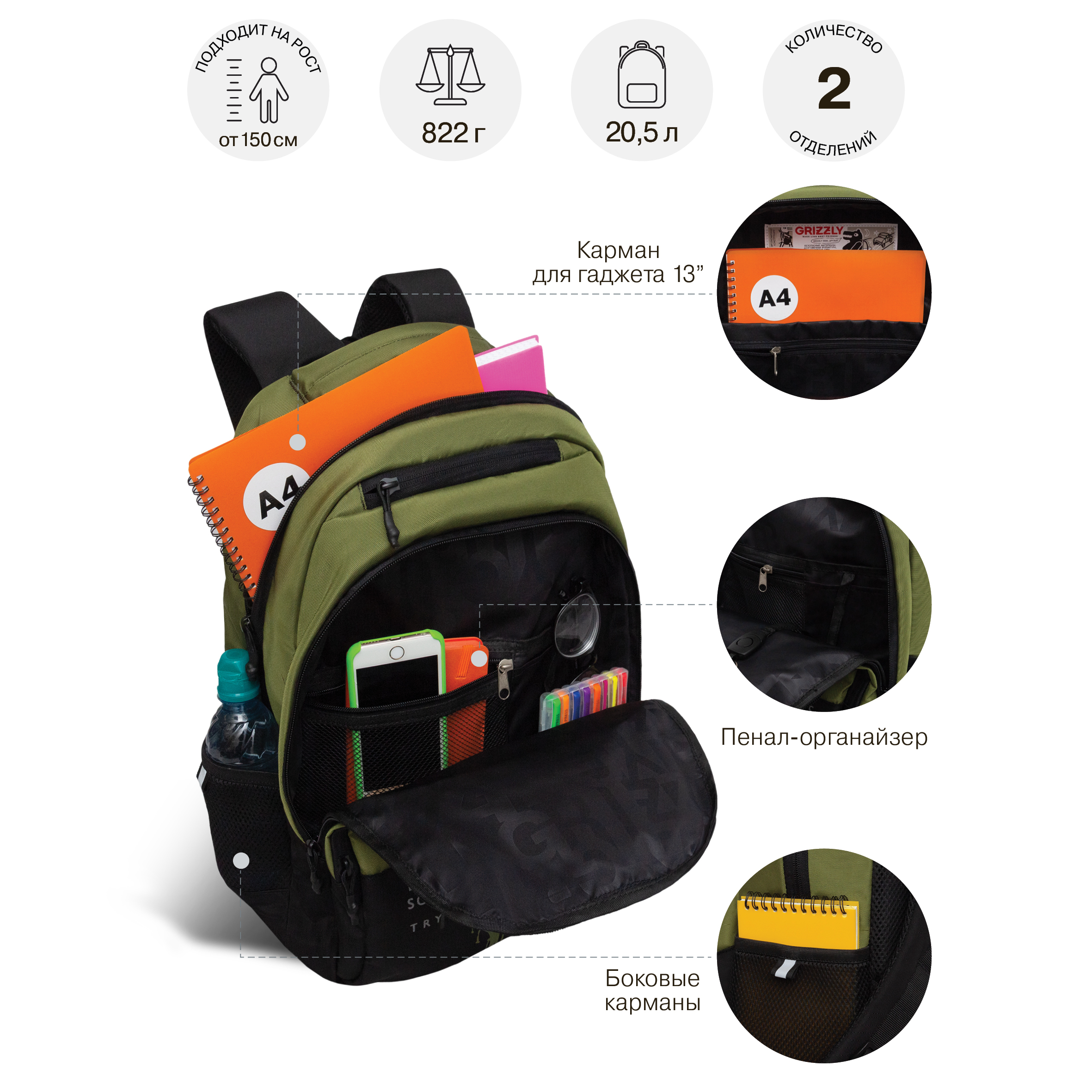 Рюкзак Grizzly для мальчика - фото 8